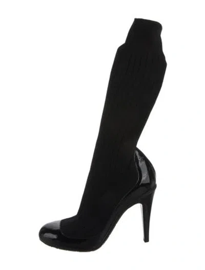 Pre-owned Chanel 2014 Interlocking Cc Logo Sock Boots In Black