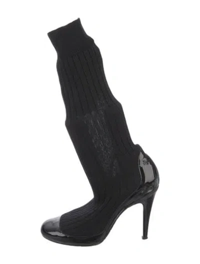 Pre-owned Chanel 2014 Interlocking Cc Logo Sock Boots In Black