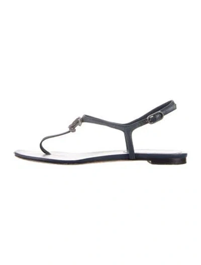 Pre-owned Chanel 2014 Interlocking Cc Logo T-strap Sandals In Blue