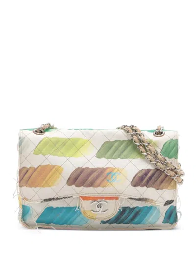 Pre-owned Chanel 2014 Jumbo Canvas Classic Colorama Single Flap Shoulder Bag In White