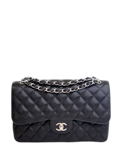 Pre-owned Chanel 2014 Jumbo Classic Caviar Double Flap Shoulder Bag In Black