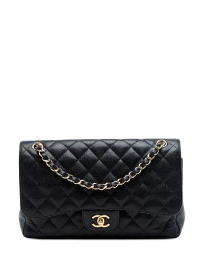 Pre-owned Chanel 2014 Jumbo Classic Caviar Double Flap Shoulder Bag In Black