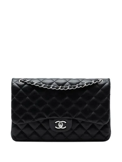 Pre-owned Chanel 2014 Jumbo Classic Lambskin Double Flap Shoulder Bag In Black