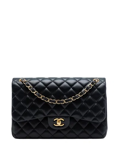 Pre-owned Chanel 2014 Jumbo Classic Lambskin Double Flap Shoulder Bag In Black