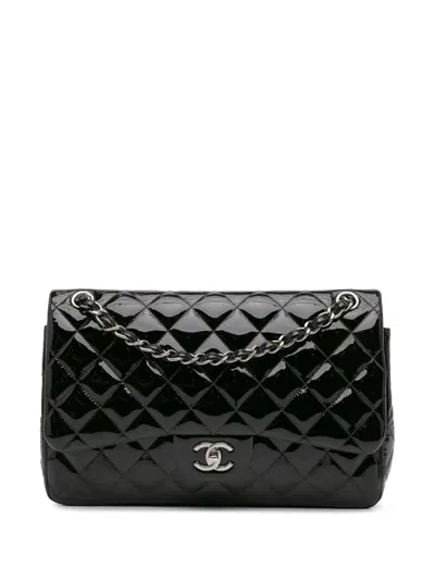 Pre-owned Chanel 2014 Jumbo Classic Patent Double Flap Shoulder Bag In Black