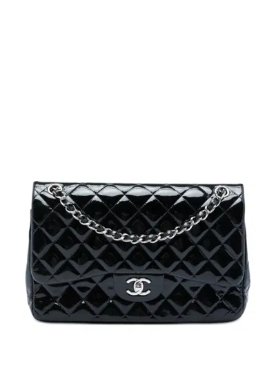Pre-owned Chanel 2014 Jumbo Classic Patent Double Flap Shoulder Bag In Black