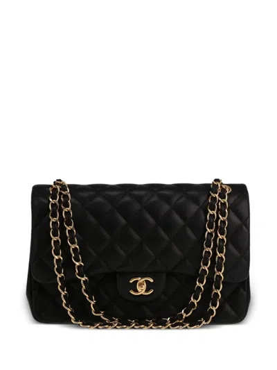 Pre-owned Chanel 2014 Jumbo Double Flap Shoulder Bag In Black