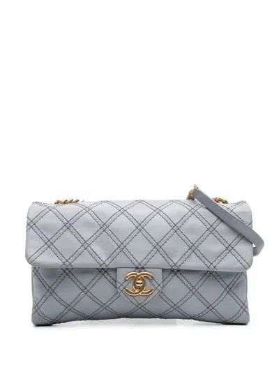 Pre-owned Chanel 2014 Jumbo Quilted Calfskin Triple Stitched Flap Crossbody Bag In Gray