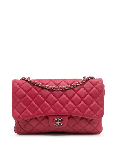 Pre-owned Chanel 2014 Jumbo Quilted Lambskin 3 Accordion Flap Shoulder Bag In Pink