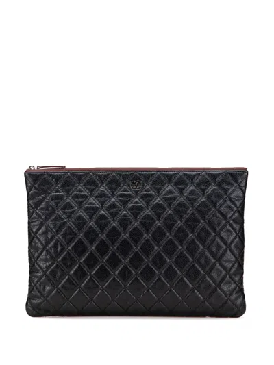 Pre-owned Chanel 2014 Large Quilted Caviar O Case Clutch Bag In Black