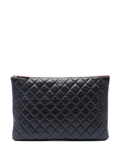 Pre-owned Chanel 2014 Large Quilted Caviar O Case Clutch Bag In Black