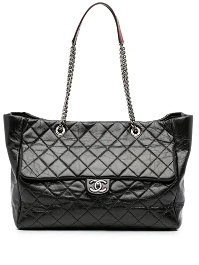 Pre-owned Chanel 2014 Large Quilted Glazed Calfskin Duo Color Tote Bag