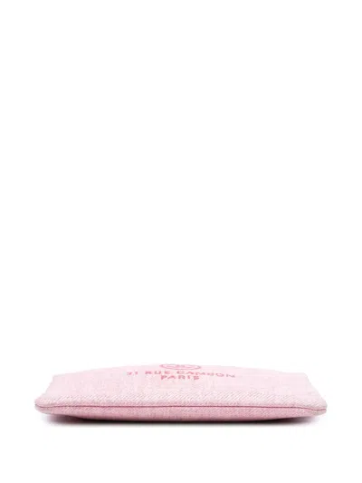 Pre-owned Chanel 2014 Large Raffia Deauville O Case Clutch Bag In Pink
