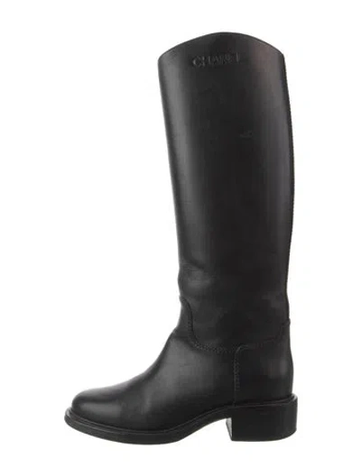 Pre-owned Chanel 2014 Leather Riding Boots In Black