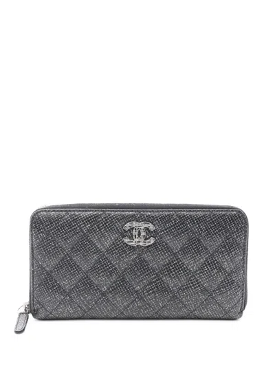 Pre-owned Chanel 2014 Matelassé Caviar Long Wallet In Black