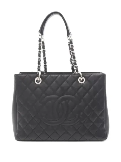 Pre-owned Chanel 2014 Matelassé Chain Tote Bag In Black