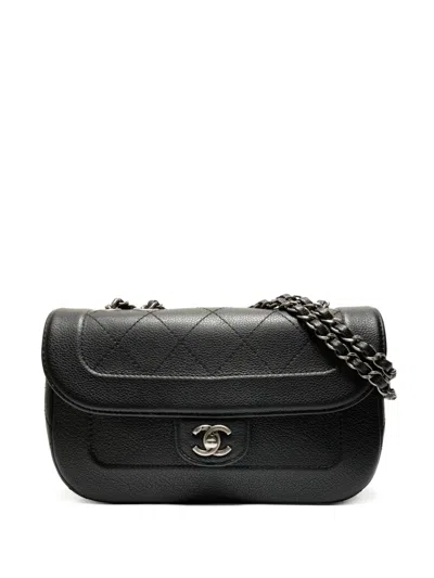 Pre-owned Chanel 2014 Matelasse Flap Leather Shoulder Bag In Black