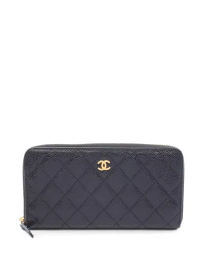 Pre-owned Chanel 2014 Matelassé Leather Wallet In Black