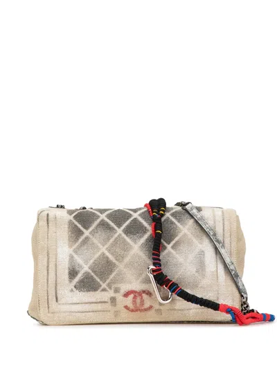 Pre-owned Chanel 2014 Medium Canvas Graffiti Tromp L Oeil Oh My Boy Flap Crossbody Bag