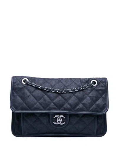 Pre-owned Chanel 2014 Medium Caviar French Riviera Flap Shoulder Bag In Blue