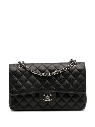 Pre-owned Chanel 2014 Medium Classic Caviar Double Flap Shoulder Bag In Black