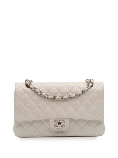 Pre-owned Chanel 2014 Medium Classic Caviar Double Flap Shoulder Bag In White
