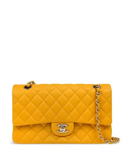 Pre-owned Chanel 2014 Medium Classic Double Flap Shoulder Bag In Yellow
