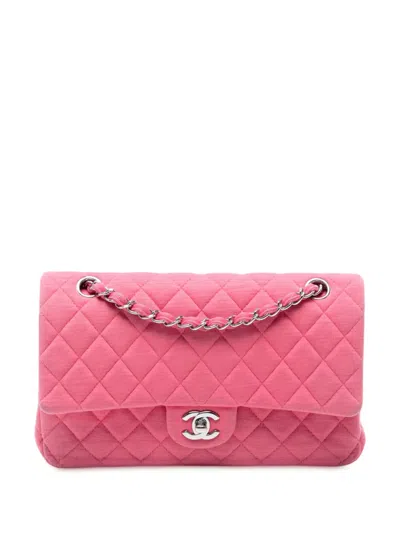 Pre-owned Chanel 2014 Medium Classic Jersey Double Flap Shoulder Bag In Pink