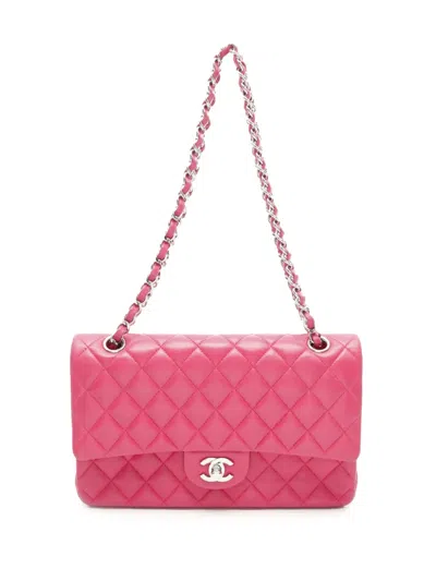 Pre-owned Chanel 2014 Medium Classic Lambskin Double Flap Shoulder Bag In Pink