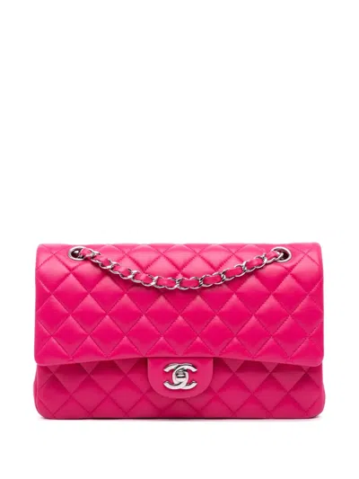Pre-owned Chanel 2014 Medium Classic Lambskin Double Flap Shoulder Bag In Pink