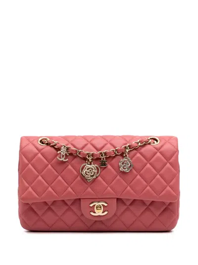 Pre-owned Chanel 2014 Medium Classic Lambskin Valentines Heart Charms Single Flap Shoulder Bag