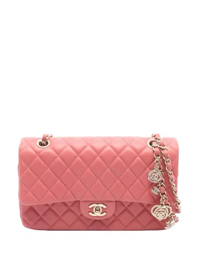 Pre-owned Chanel 2014 Medium Classic Lambskin Valentines Heart Charms Single Flap Shoulder Bag In Pink