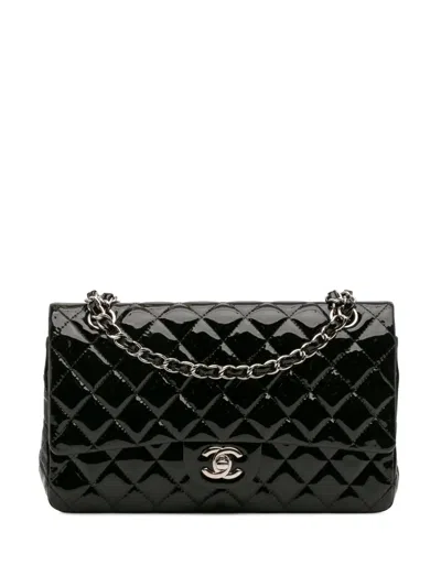 Pre-owned Chanel 2014 Medium Classic Patent Double Flap Shoulder Bag In Black