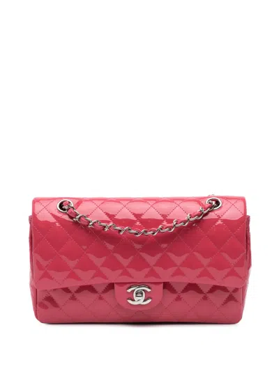 Pre-owned Chanel 2014 Medium Classic Patent Double Flap Shoulder Bag In Pink