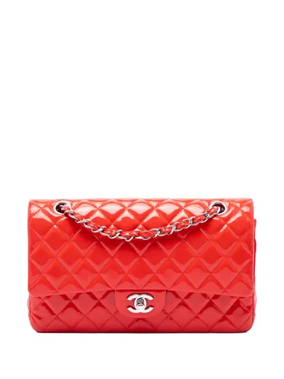 Pre-owned Chanel 2014 Medium Classic Patent Double Flap Shoulder Bag In Red