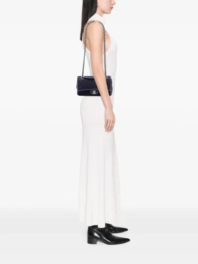 Pre-owned Chanel 2014 Medium Classic Printed Grosgrain Double Flap Shoulder Bag In Blue