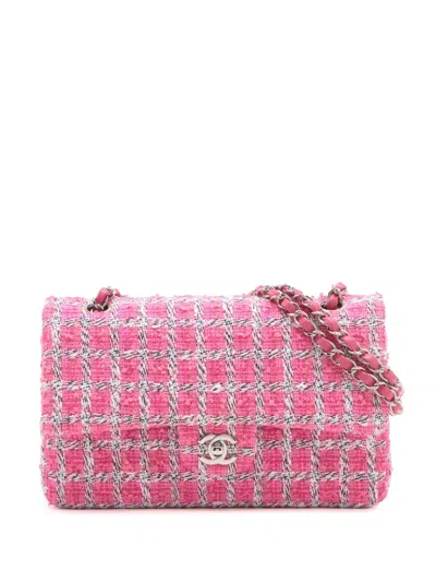 Pre-owned Chanel 2014 Medium Classic Tweed Double Flap Shoulder Bag In Pink