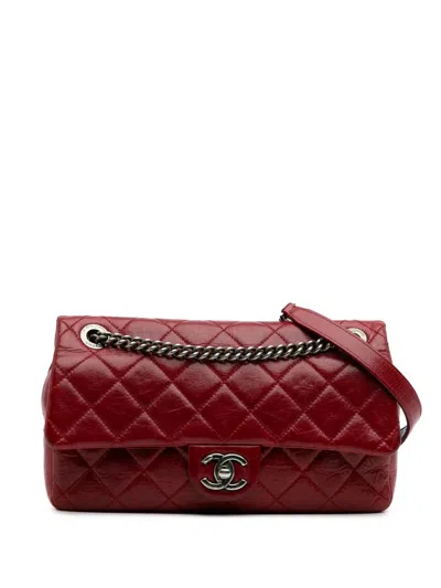 Pre-owned Chanel 2014 Medium Glazed Calfskin Duo Color Flap Crossbody Bag In Red