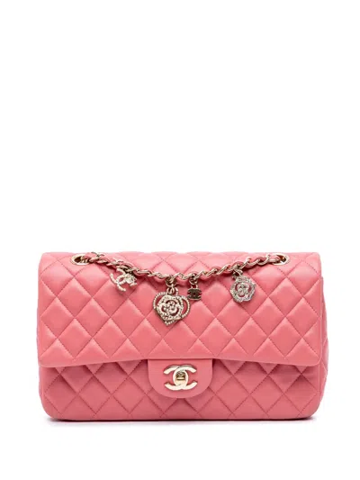 Pre-owned Chanel 2014 Medium Lambskin Valentine Heart Charms Single Flap Shoulder Bag