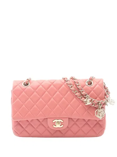 Pre-owned Chanel 2014 Medium Lambskin Valentine Heart Charms Single Flap Shoulder Bag In Pink