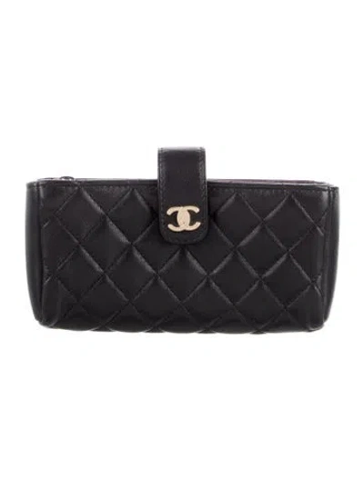 Pre-owned Chanel 2014 Mini Phone Holder Clutch French Purse In Black