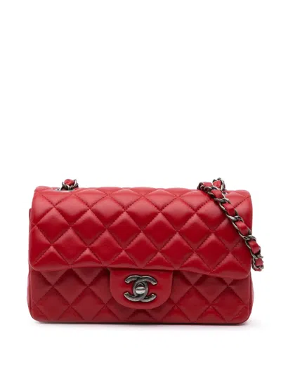 Pre-owned Chanel 2014 Mini Rectangular Classic Lambskin Single Flap Crossbody Bag