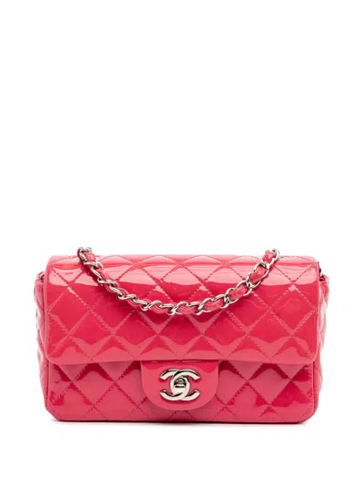 Pre-owned Chanel 2014 Mini Rectangular Classic Patent Single Flap Crossbody Bag In Pink