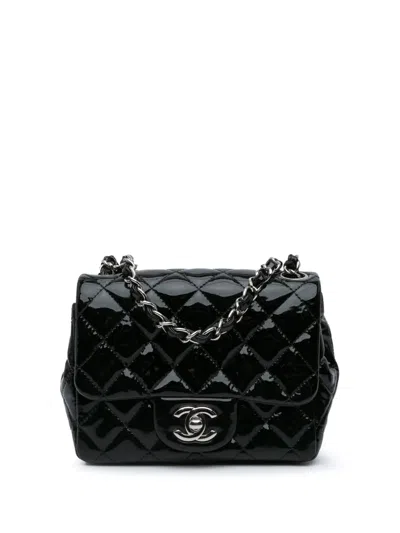 Pre-owned Chanel 2014 Mini Square Classic Patent Single Flap Crossbody Bag In Black