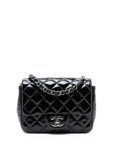 Pre-owned Chanel 2014 Mini Square Classic Patent Single Flap Crossbody Bag In Black
