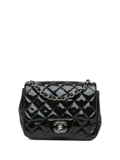Pre-owned Chanel 2014 Mini Square Classic Patent Single Flap Crossbody Bag In Black