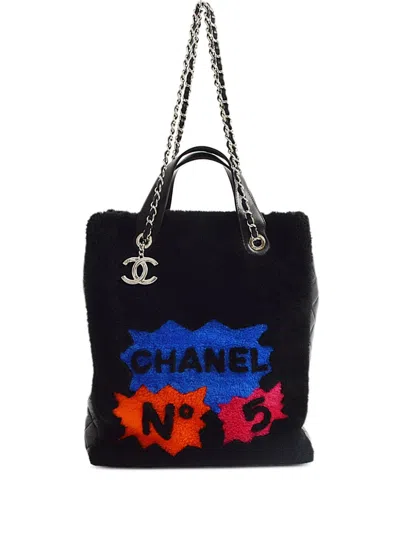 Pre-owned Chanel 2014 Nº5 Shearling Tote Bag In Black