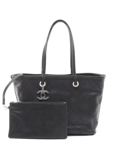 Pre-owned Chanel 2014 On The Road Wild-stitch Tote Bag In Black