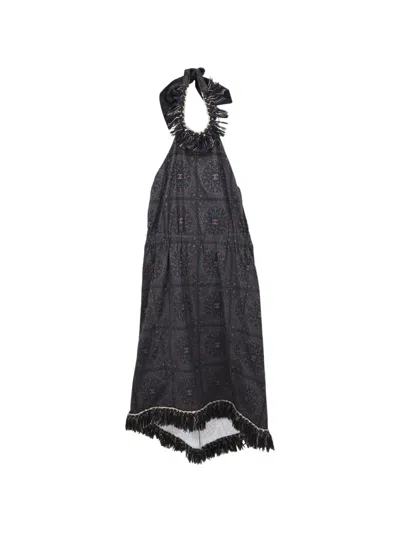 Pre-owned Chanel 2014 Paisley-print Halterneck Mini Dress In Blue