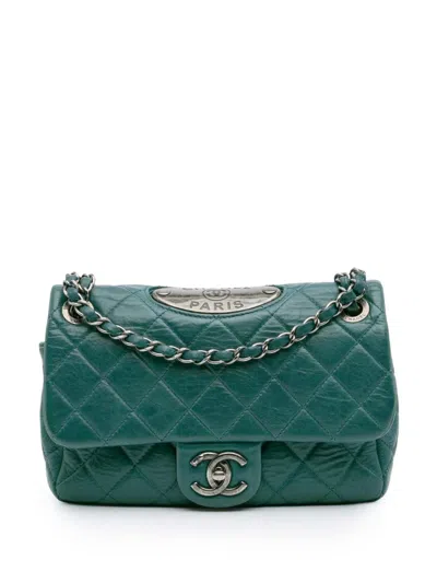 Pre-owned Chanel 2014 Paris Dallas Cc Quilted Calfskin Double Flap Shoulder Bag In Blue